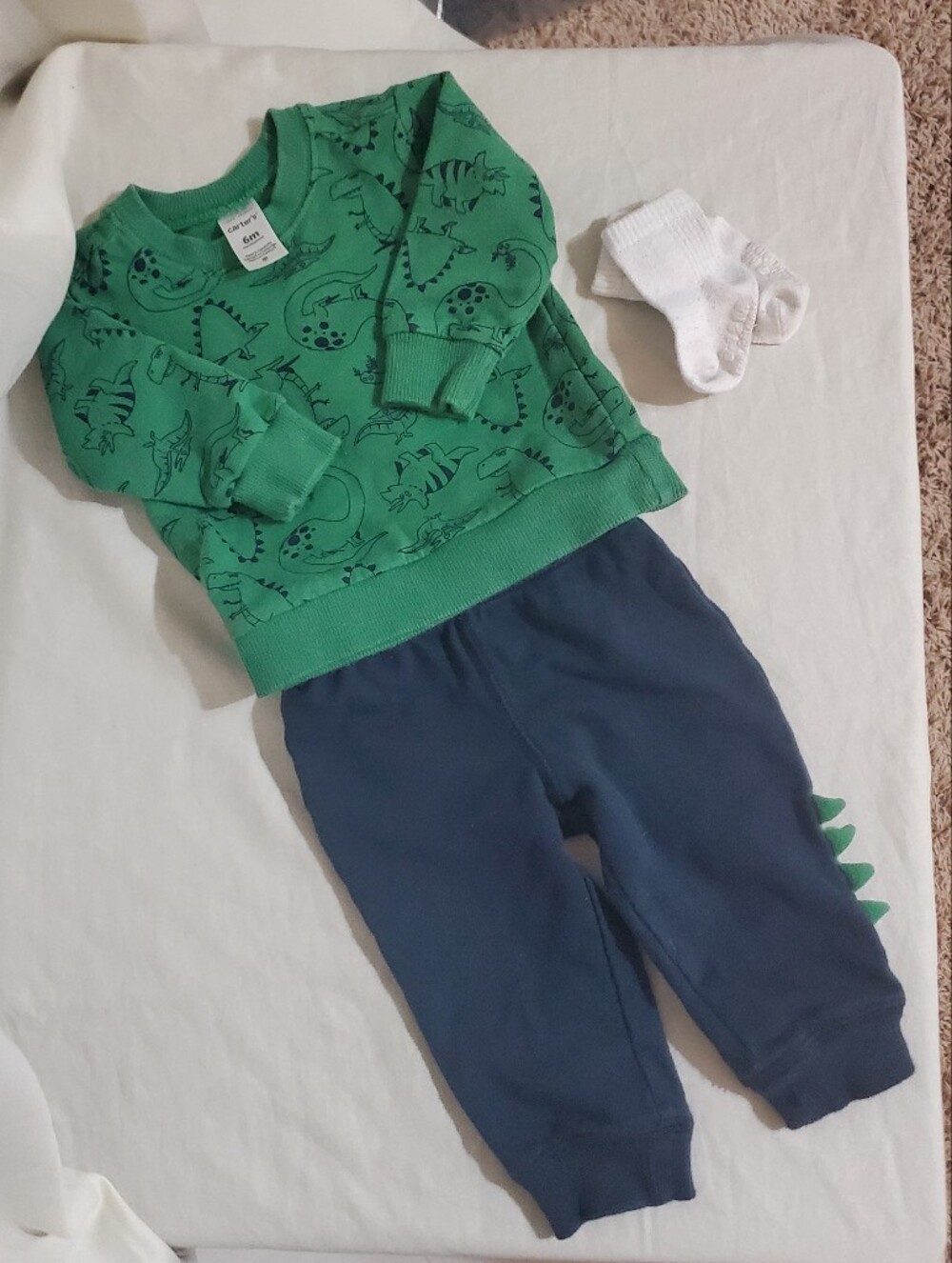 Carter's Green Dinosaur Top and Navy Pants Matching Set